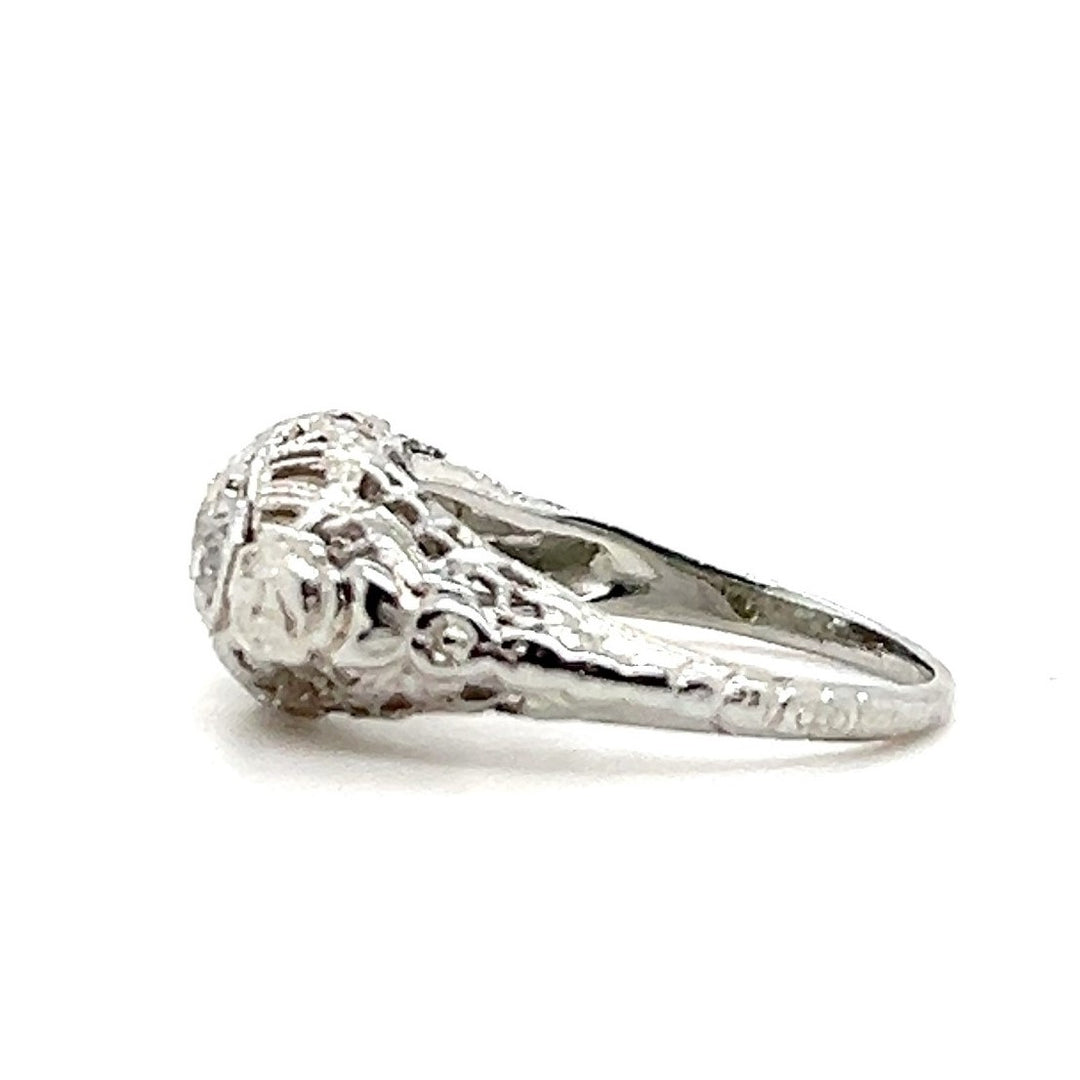 Estate 18K White Gold 0.29CTW Three Stone Diamond Art Deco Anniversary Band