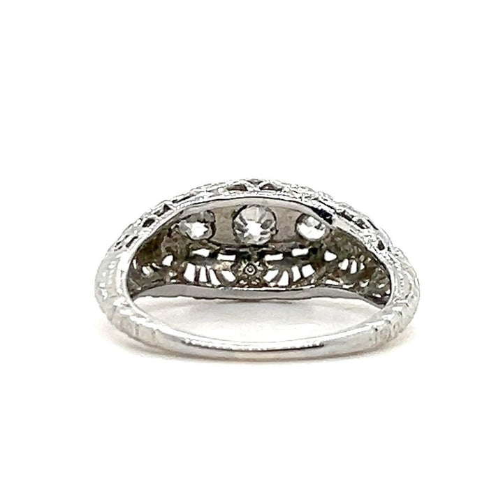 Estate 18K White Gold 0.29CTW Three Stone Diamond Art Deco Anniversary Band