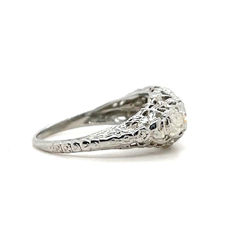 Estate 18K White Gold 0.29CTW Three Stone Diamond Art Deco Anniversary Band