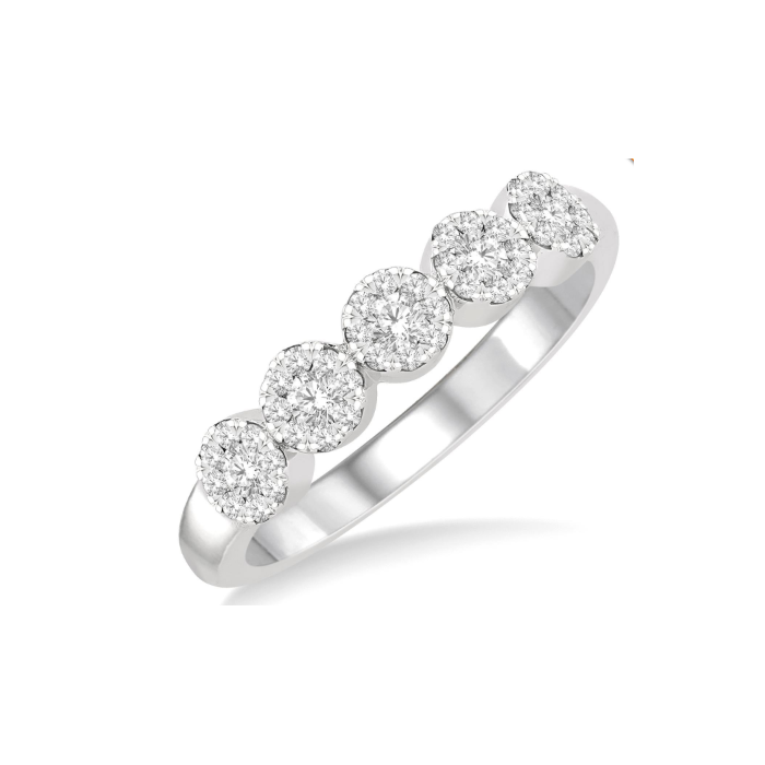 14K White Gold 0.35CTW Diamond Halo Cluster Band