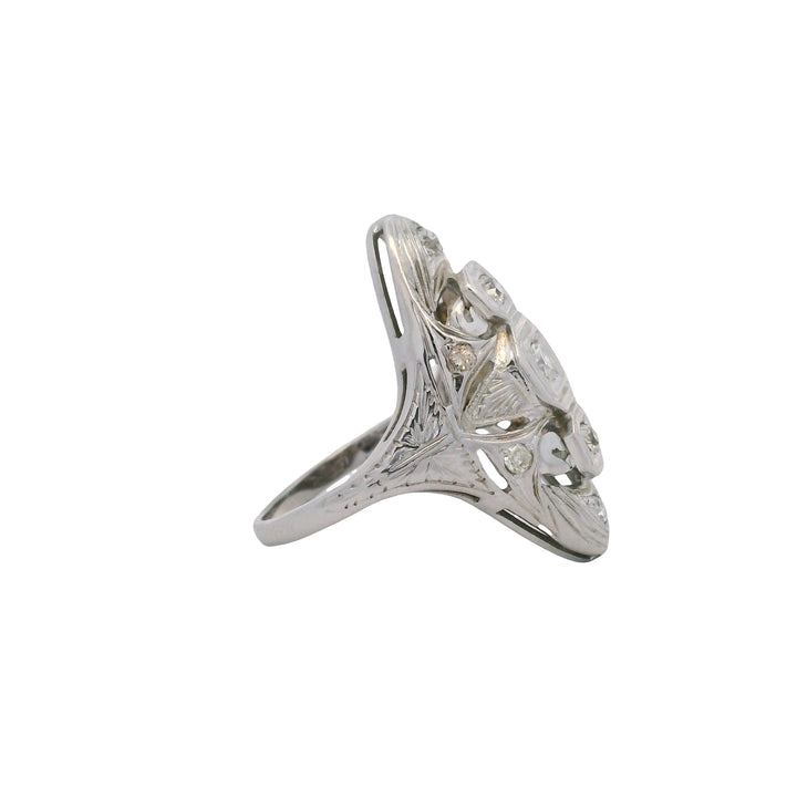 Estate 18K White Gold 0.45CTW Diamond Art Deco Navette Ring