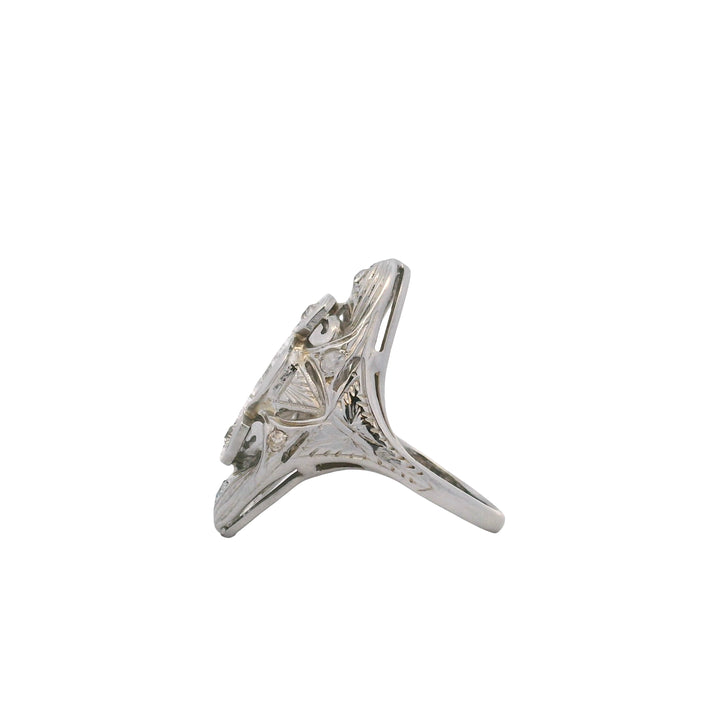 Estate 18K White Gold 0.45CTW Diamond Art Deco Navette Ring