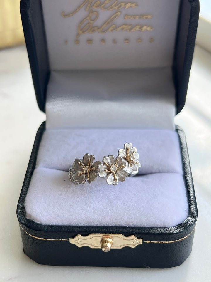 Estate 14K Two-Tone Gold 0.05CTW Vintage Diamond Cherry Blossom Ring