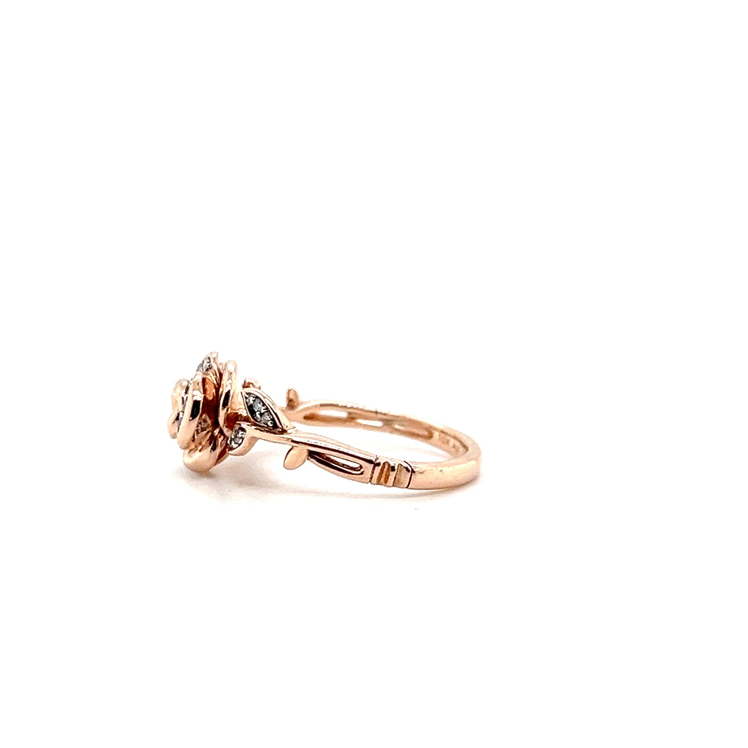 Estate 10KT Rose Gold Disney Enchanted Belle Diamond Rose Ring, Contemporary