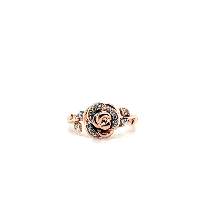 Estate 10KT Rose Gold Disney Enchanted Belle Diamond Rose Ring, Contemporary