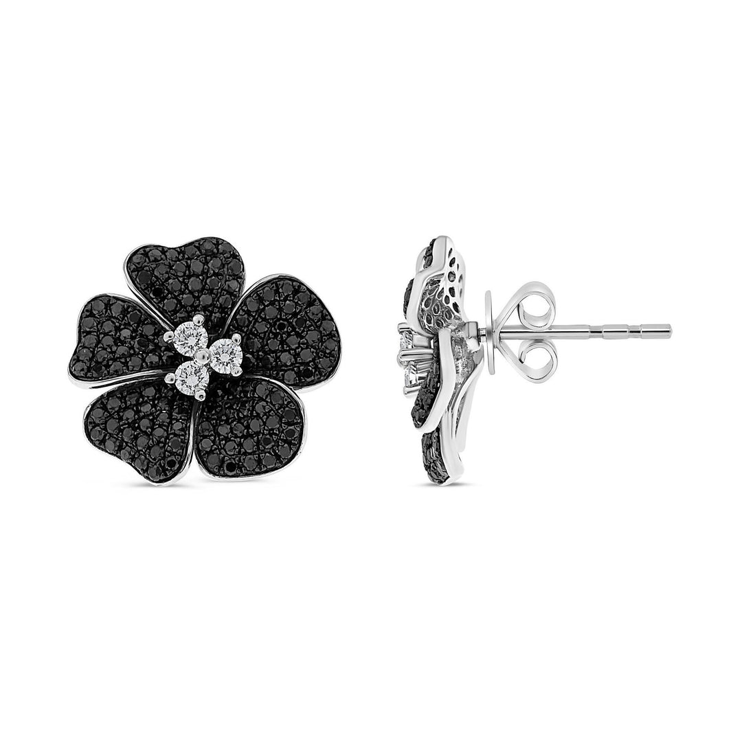 14K White Gold 0.97CTW Black & White Diamond Flower Stud Earrings