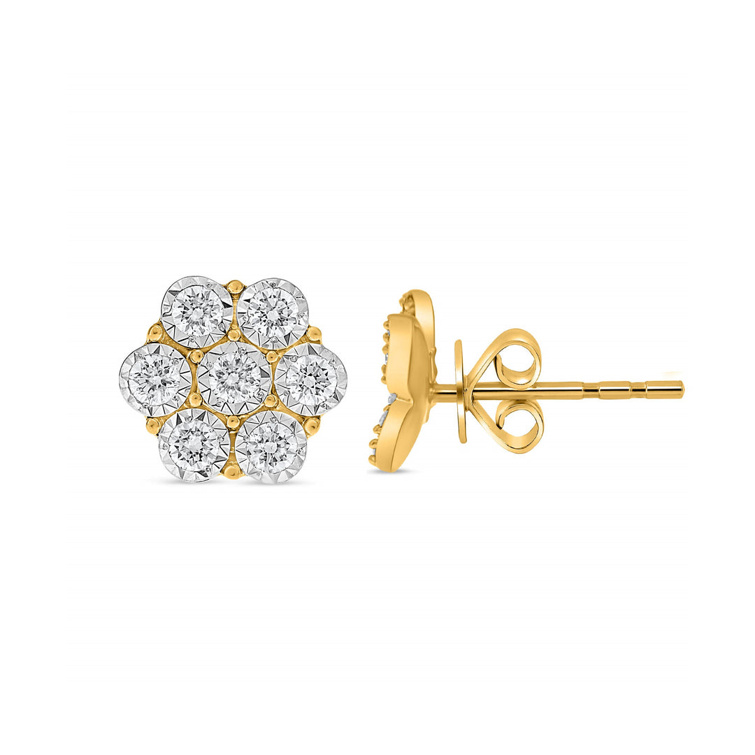 14K Two-Tone Gold 0.66CTW Diamond Illusion Cluster Stud Earrings