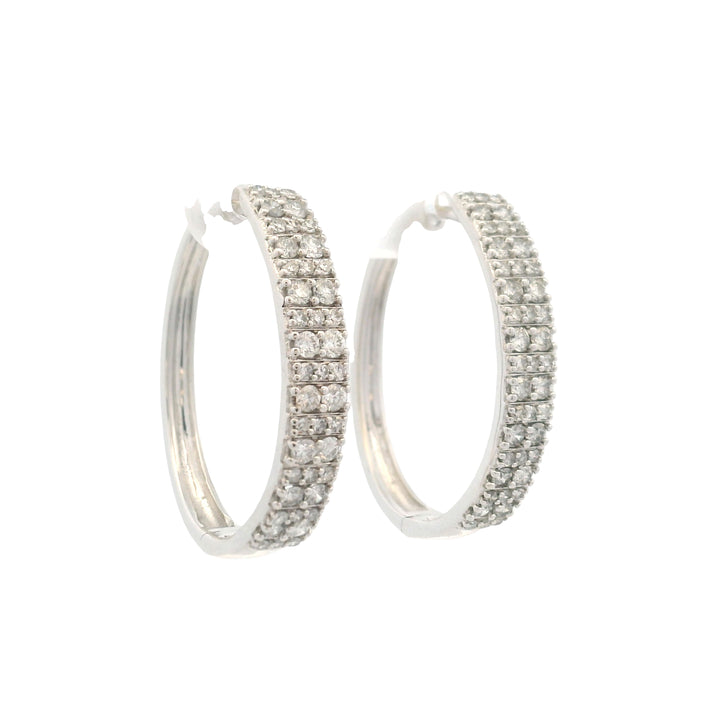 Estate 10K White Gold 2.06CTW Diamond Oval Hoop Earrings