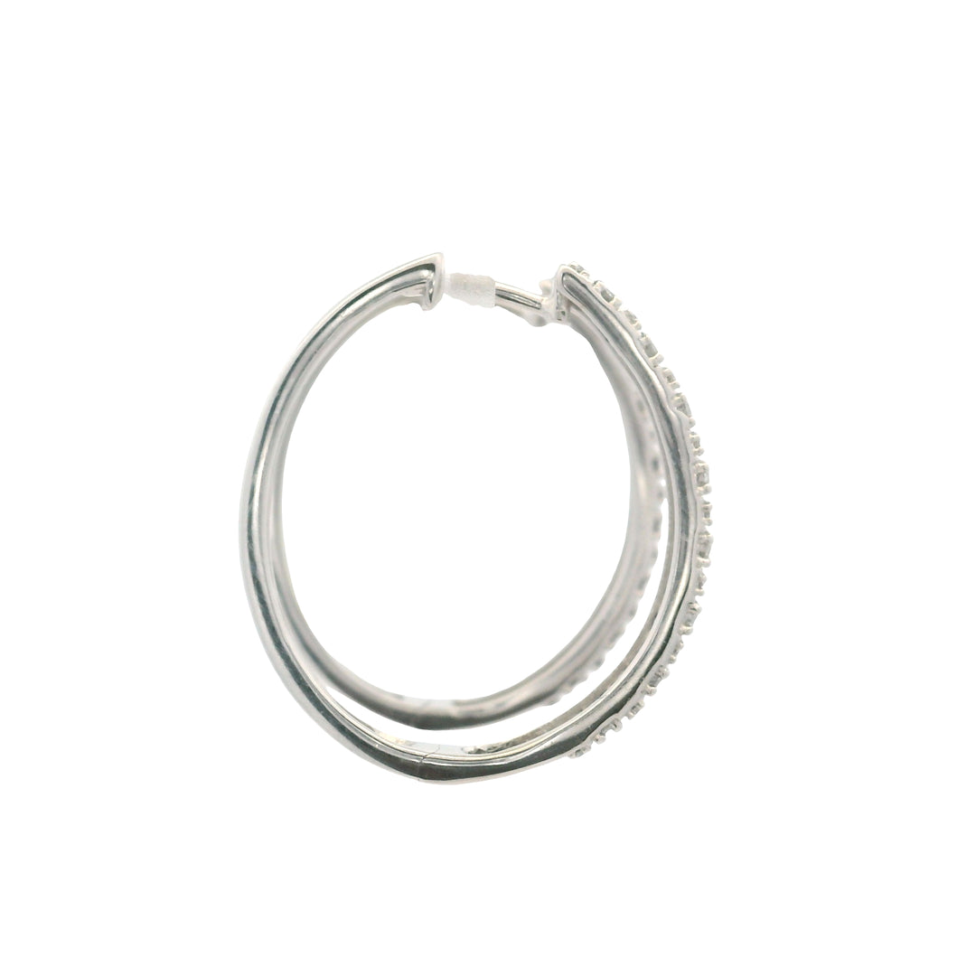 Estate 10K White Gold 2.06CTW Diamond Oval Hoop Earrings