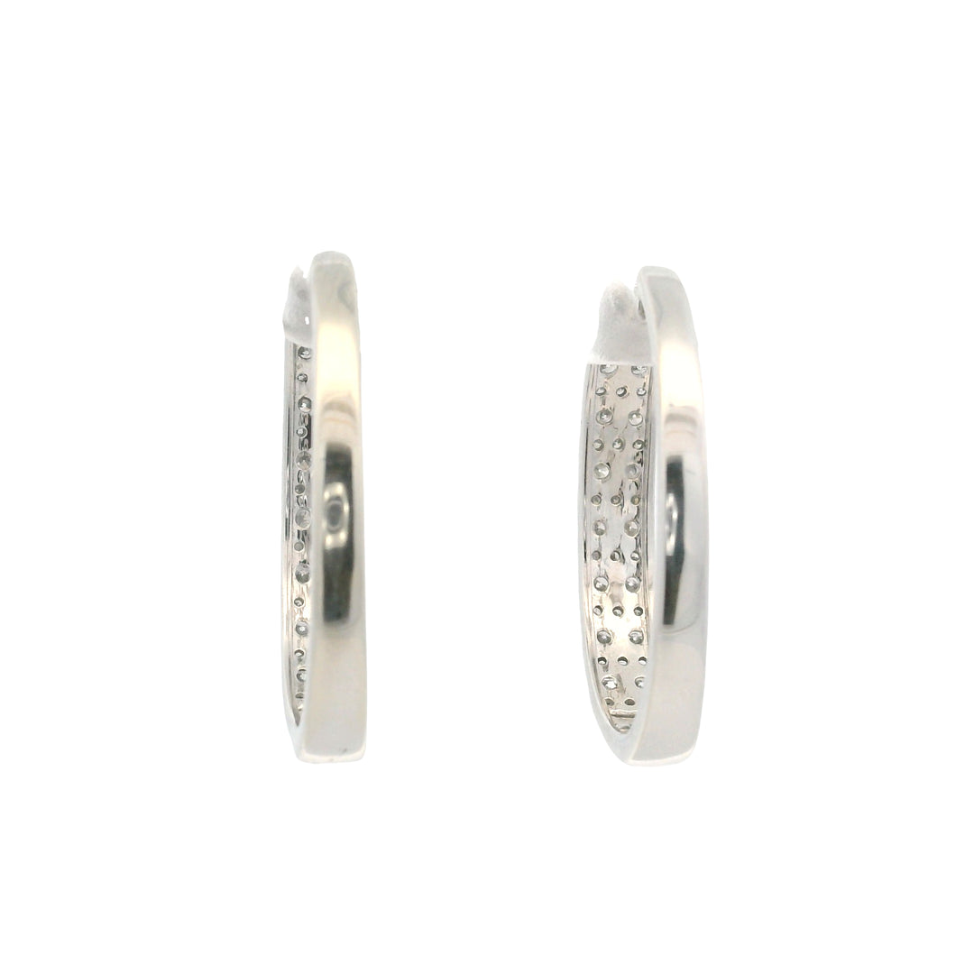 Estate 10K White Gold 2.06CTW Diamond Oval Hoop Earrings