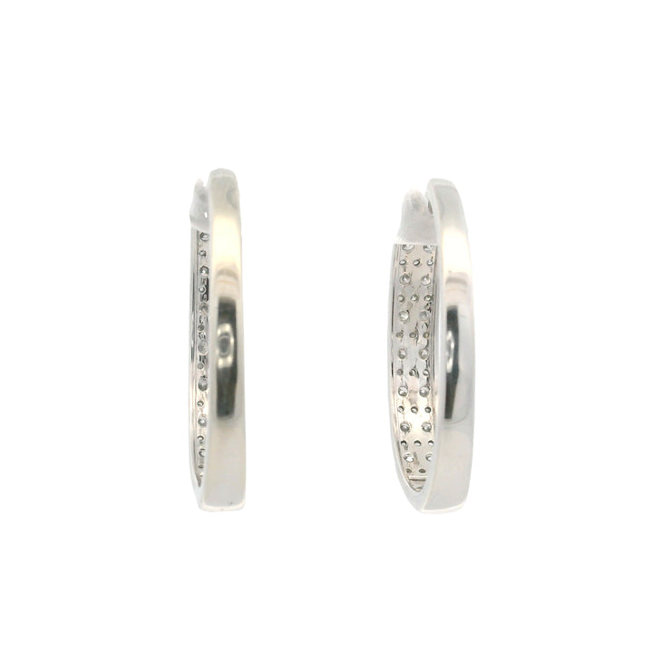 Estate 10K White Gold 2.06CTW Diamond Oval Hoop Earrings