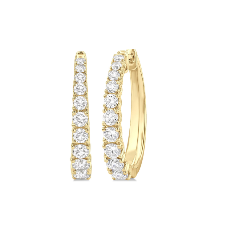 14K Yellow Gold 1.00CTW Tapered Diamond Hoop Earrings