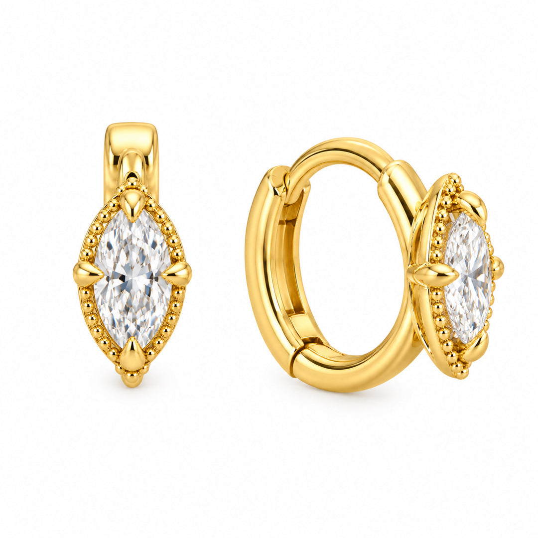 10K Yellow Gold 1.03CTW Marquise Lab Diamond Huggie Hoop Earrings