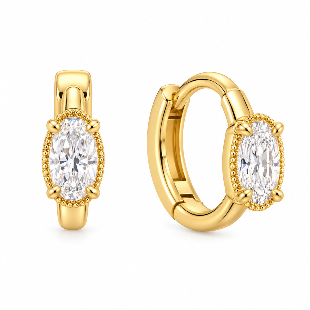 10K Yellow Gold 1.02CTW Oval Lab Diamond Huggie Hoop Earrings