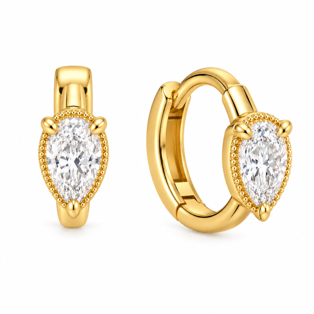 10K Yellow Gold 1.00CTW Pear Lab Diamond Huggie Hoop Earrings
