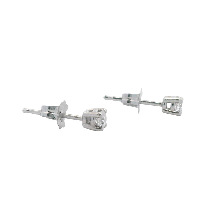 14K White Gold Diamond Stud Earrings - Classic Basket Setting Design