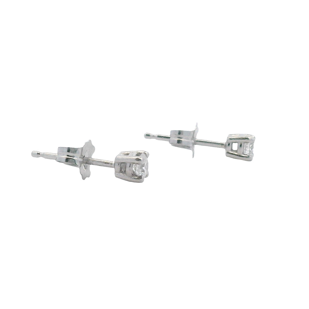 14K White Gold Diamond Stud Earrings - 0.19 TCW Round Brilliant Cut - H/I Color SI2 Clarity