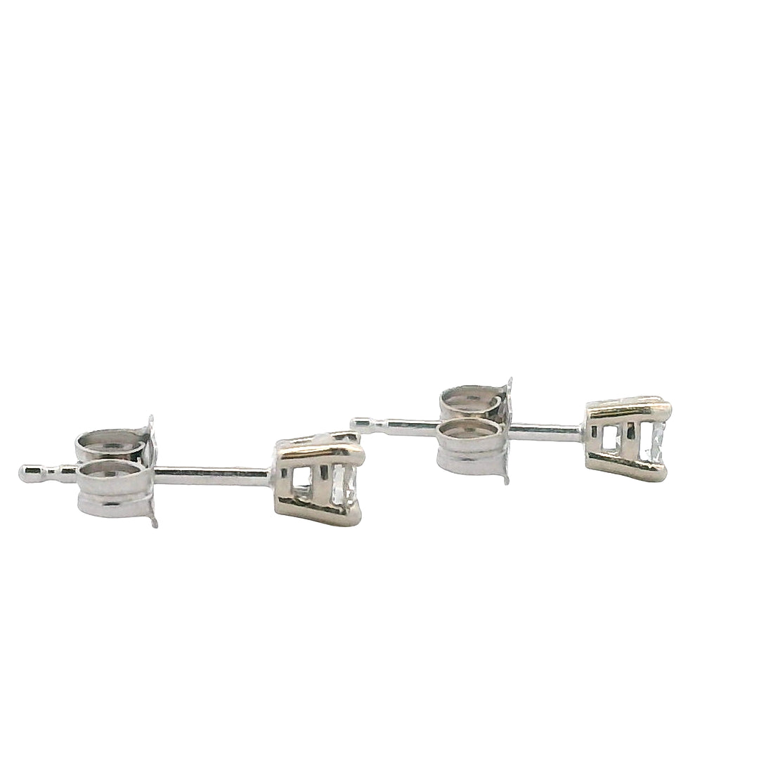 14K White Gold Diamond Stud Earrings - Classic Four-Prong Setting Design