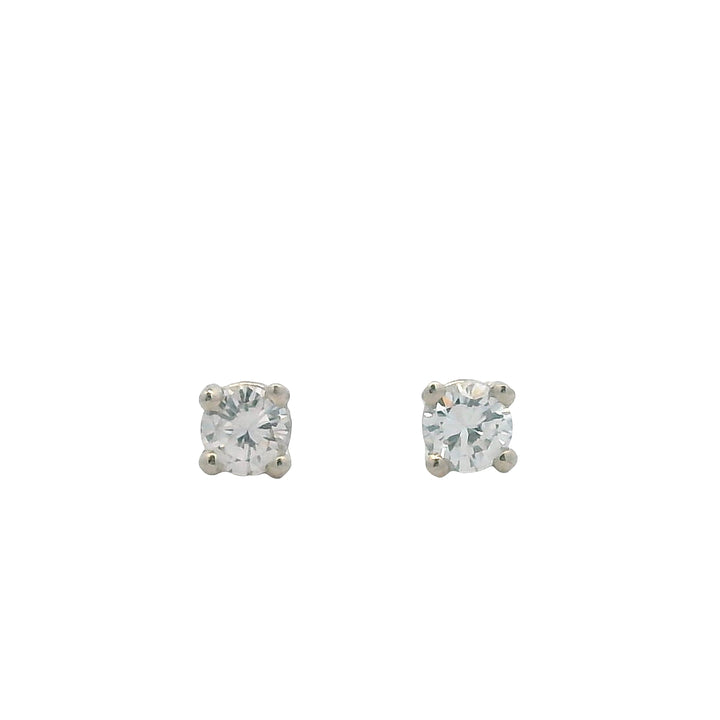 14K White Gold Diamond Stud Earrings - Classic Four-Prong Setting Design