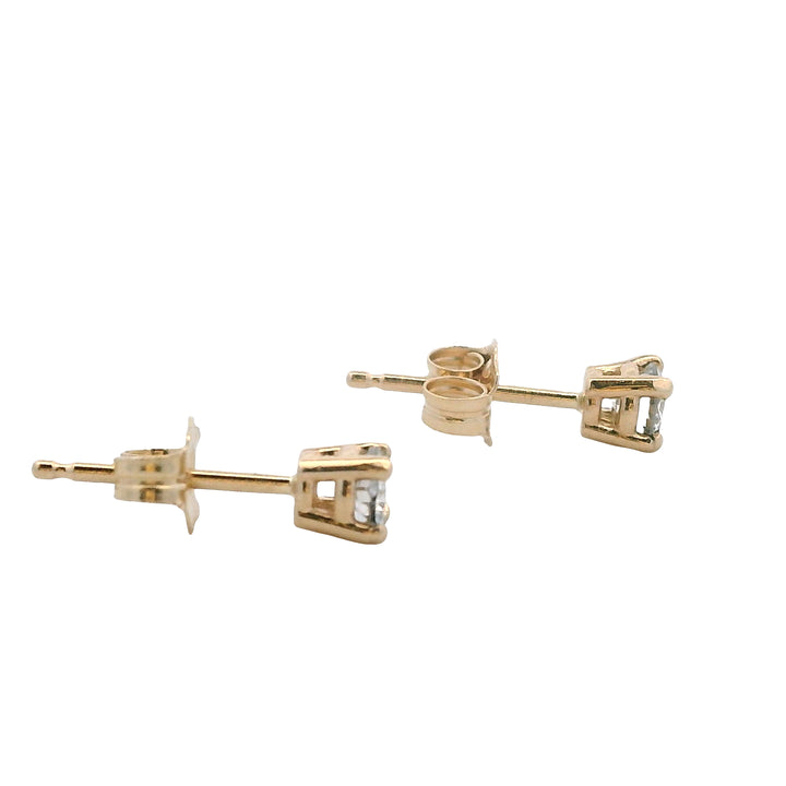 14K Yellow Gold Diamond Stud Earrings - Classic Four-Prong Setting Design