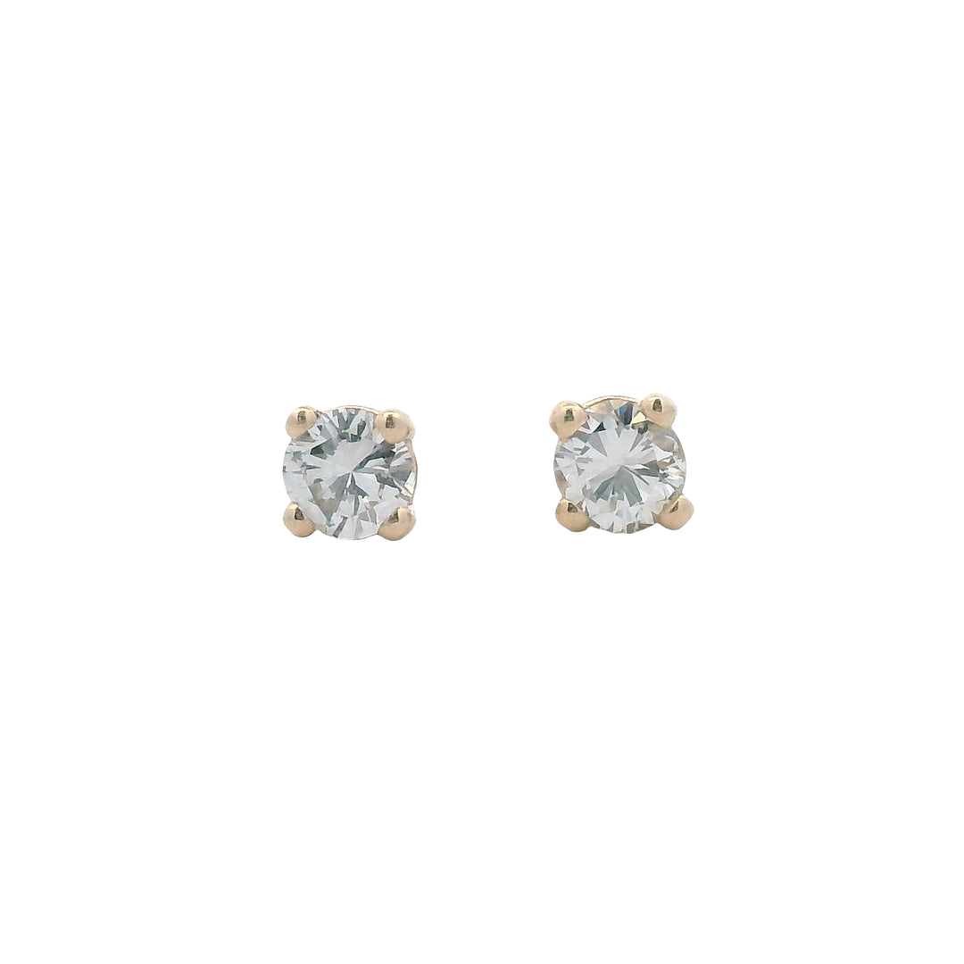 14K Yellow Gold Diamond Stud Earrings - Classic Four-Prong Setting Design