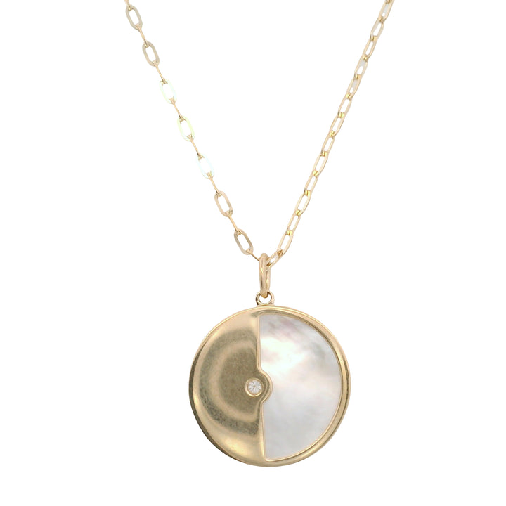 14K Yellow Gold Mother of Pearl & Diamond Celestial Pendant Necklace