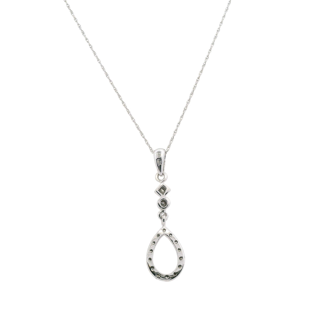 Estate 14K White Gold 0.16CTW Diamond Open Teardrop Pendant Necklace