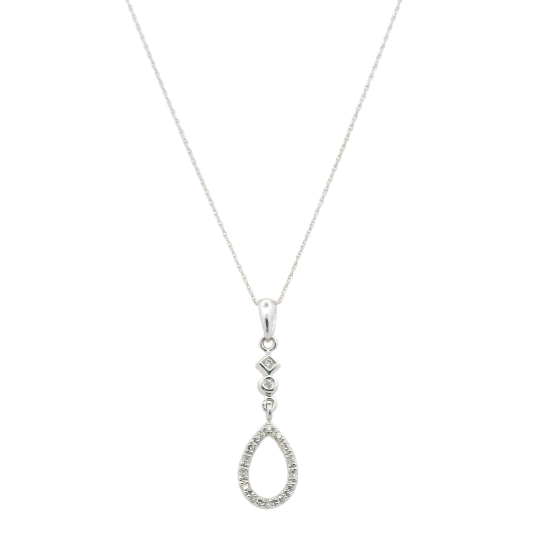 Estate 14K White Gold 0.16CTW Diamond Open Teardrop Pendant Necklace