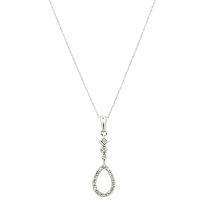 Estate 14K White Gold 0.16CTW Diamond Open Teardrop Pendant Necklace