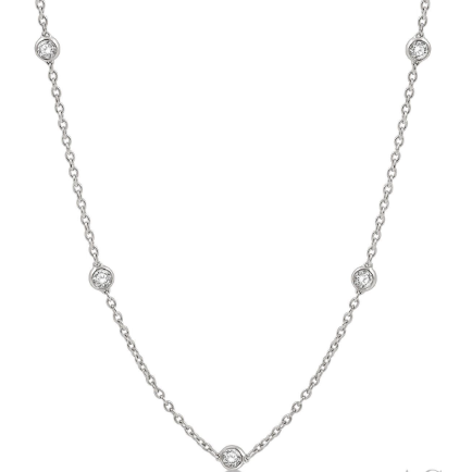 14K White Gold 1.00CTW Diamond Station Necklace