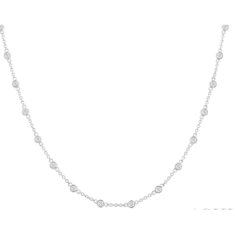 14K White Gold 1.00 CTW Diamond Bezel Station Necklace