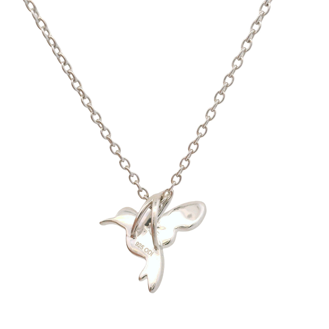Sterling Silver Diamond Hummingbird Pendant Necklace - 0.03 Carat Total Weight