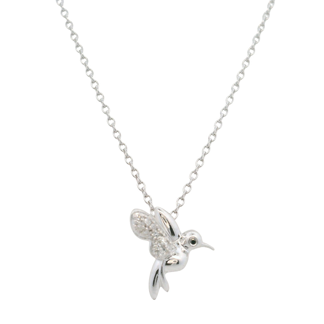 Sterling Silver Diamond Hummingbird Pendant Necklace - 0.03 Carat Total Weight