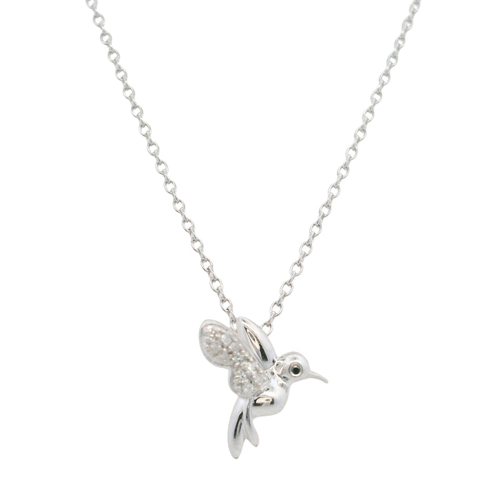Sterling Silver Diamond Hummingbird Pendant Necklace - 0.03 Carat Total Weight