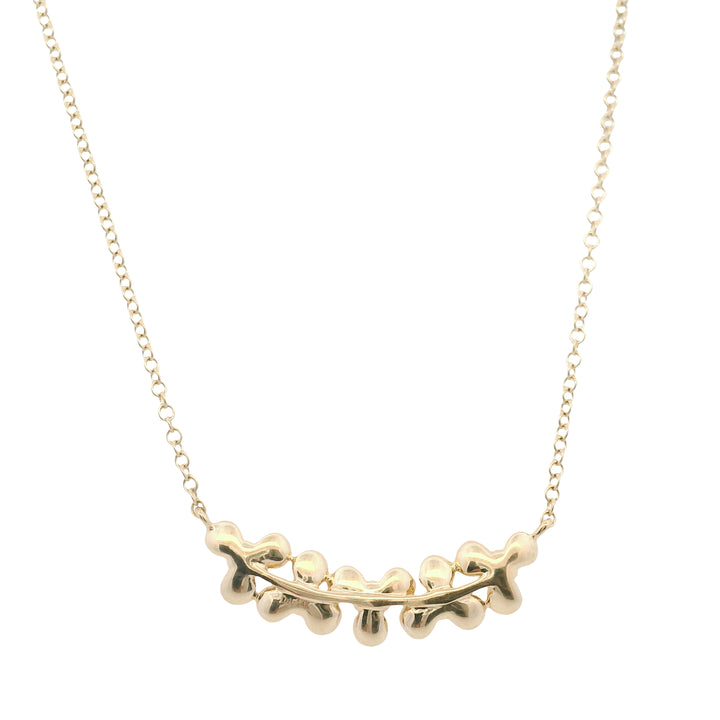 14K Yellow Gold 0.10CTW Diamond Curved Flower Bar Necklace