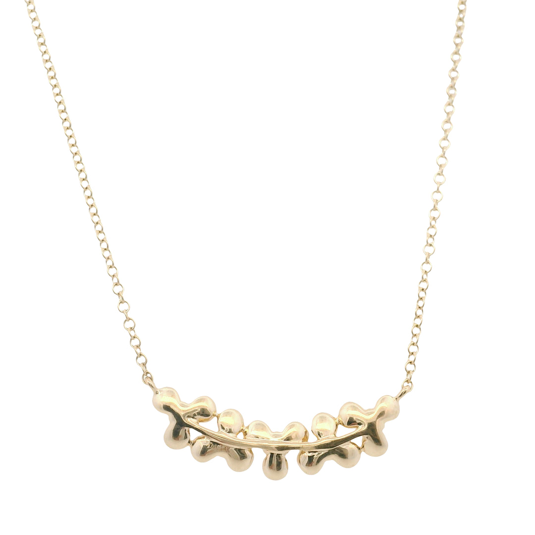 14K Yellow Gold 0.10CTW Diamond Curved Flower Bar Necklace