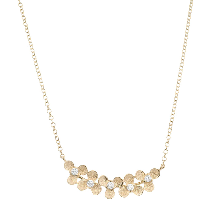 14K Yellow Gold 0.10CTW Diamond Curved Flower Bar Necklace