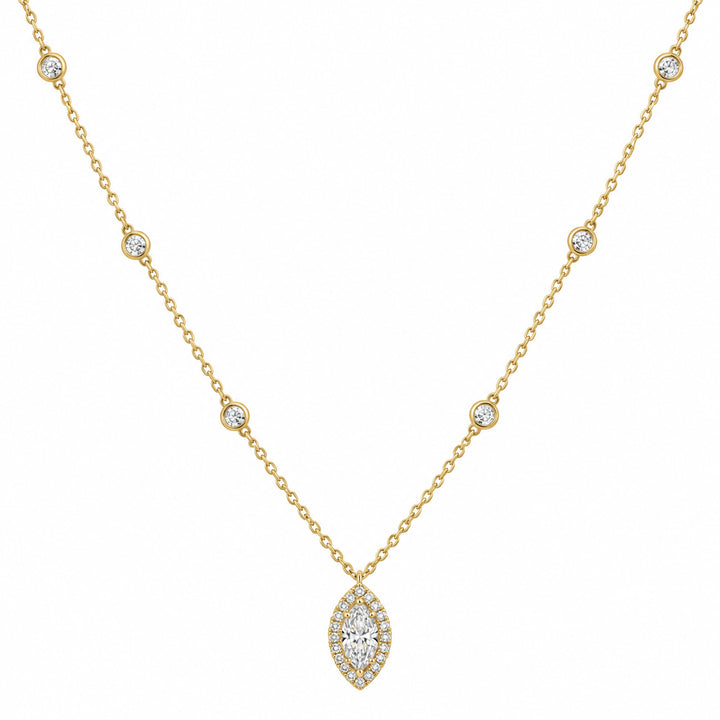 Gold Vermeil Lab Grown Diamond Marquise Halo Station Necklace 0.71CT TWT
