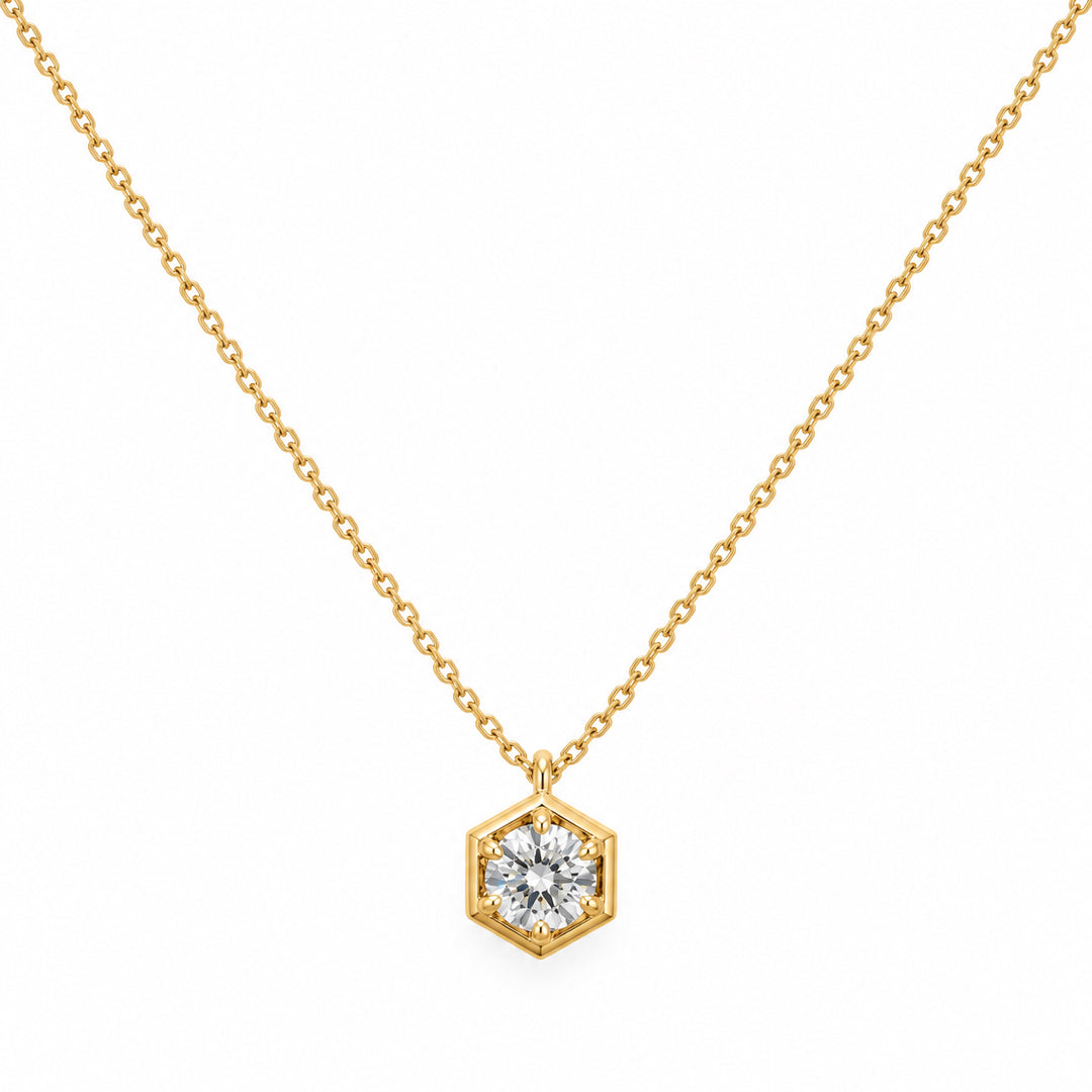 10K Yellow Gold 0.52CTW Round Lab Diamond Hexagon Solitaire Necklace