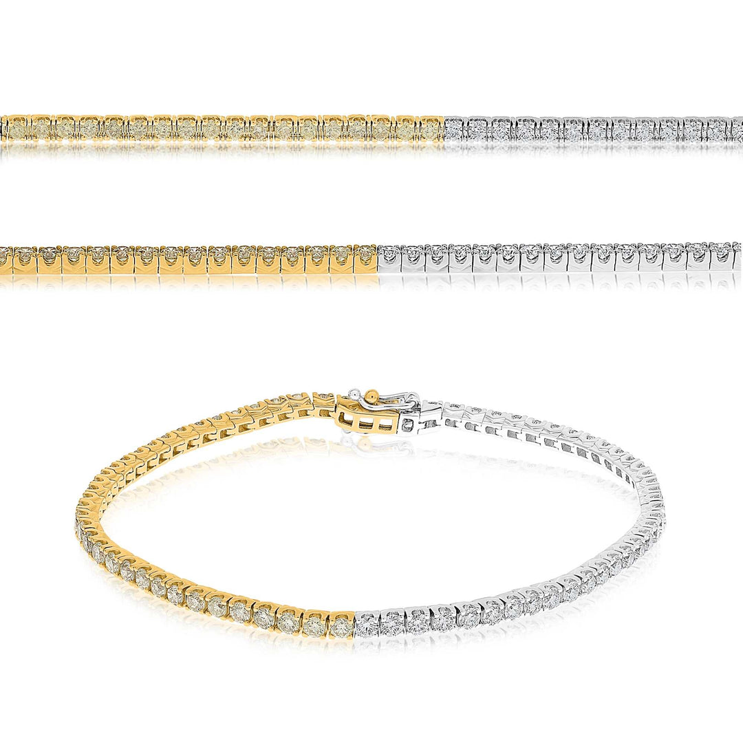 14K Two Tone Gold 3.00CTW White & Yellow Diamond Tennis Bracelet