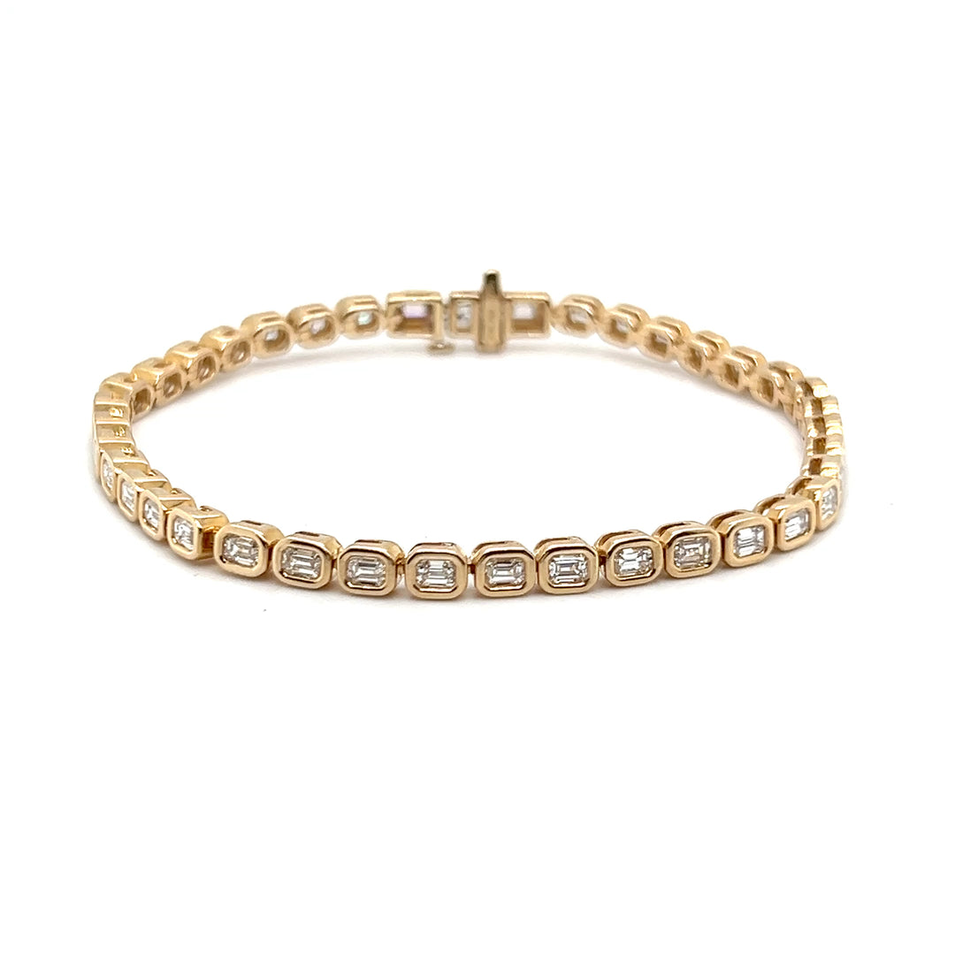 10K Yellow Gold 3.50CTW Emerald-Cut Lab Diamond Tennis Bracelet