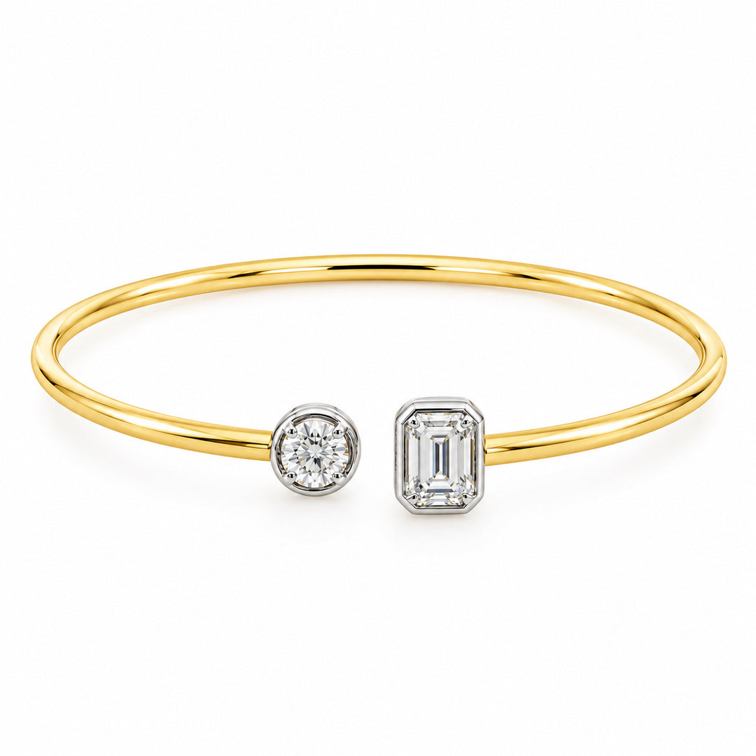10K Two Tone Gold 0.77CTW Emerald & Round Lab Diamond Cuff Bracelet
