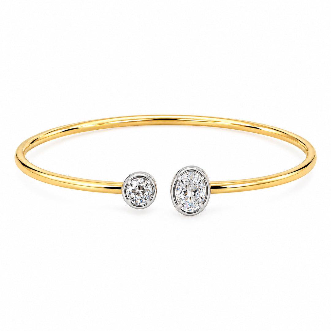 10K Two Tone Gold 0.77CTW Oval & Round Lab Diamond Bangle Bracelet