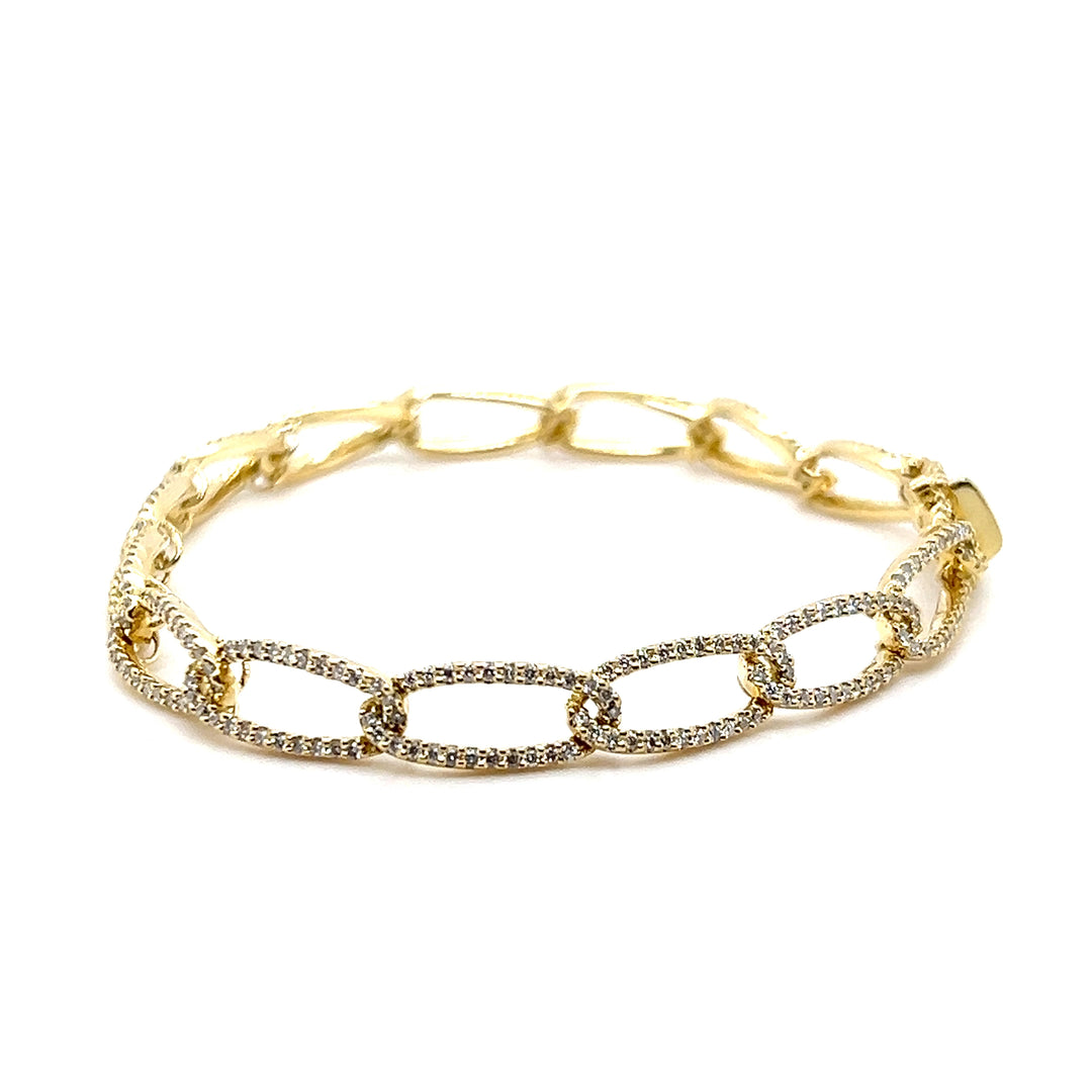 Estate 18K Yellow Gold 2.14CTW Diamond Open Oval Link Bracelet