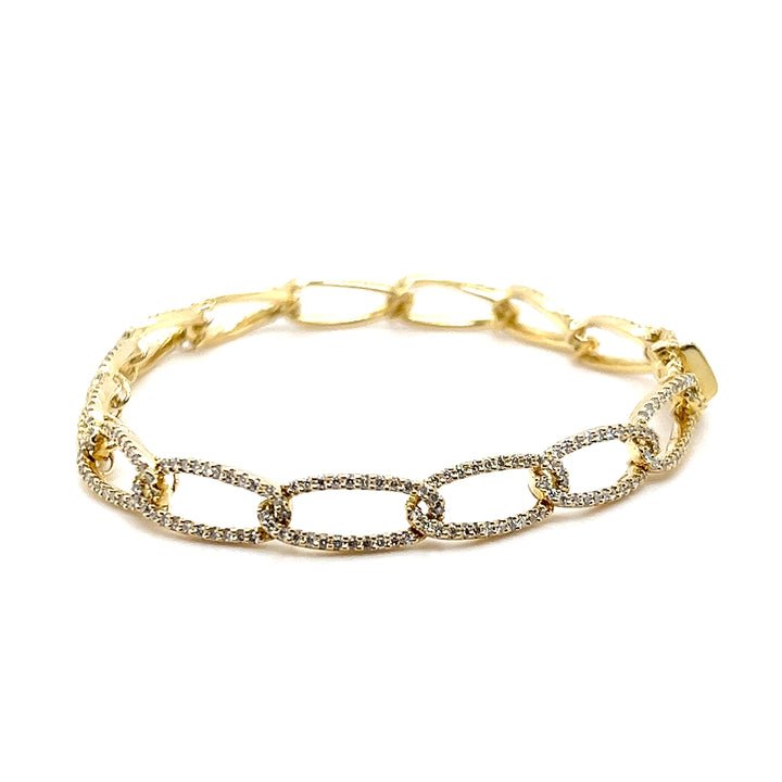 Estate 18K Yellow Gold 2.14CTW Diamond Open Oval Link Bracelet