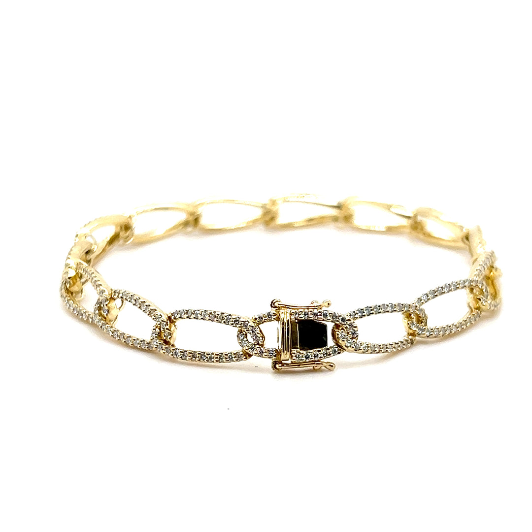 Estate 18K Yellow Gold 2.14CTW Diamond Open Oval Link Bracelet