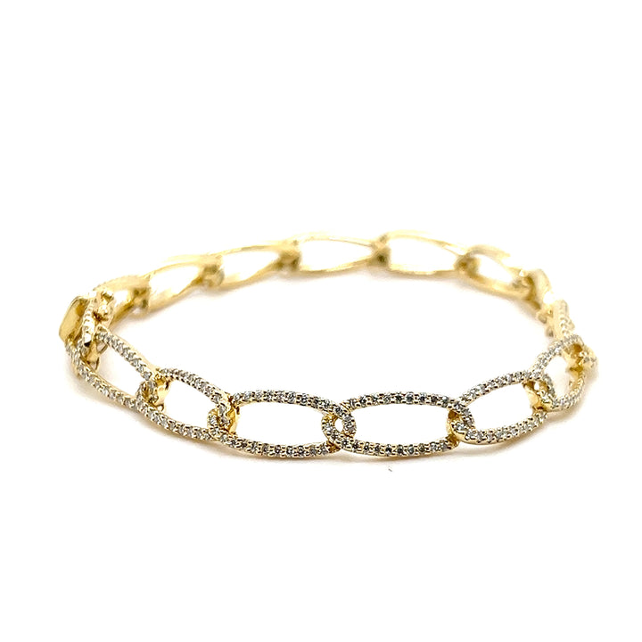 Estate 18K Yellow Gold 2.14CTW Diamond Open Oval Link Bracelet
