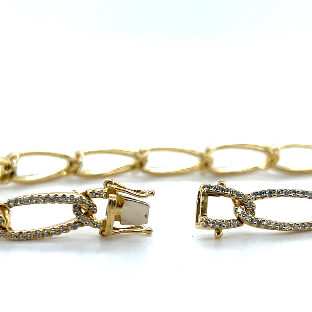 Estate 18K Yellow Gold 2.14CTW Diamond Open Oval Link Bracelet