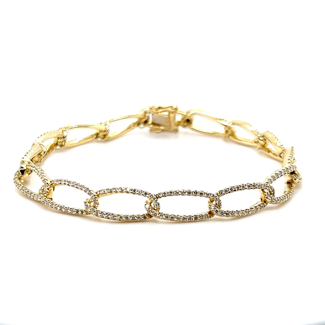 Estate 18K Yellow Gold 2.14CTW Diamond Open Oval Link Bracelet