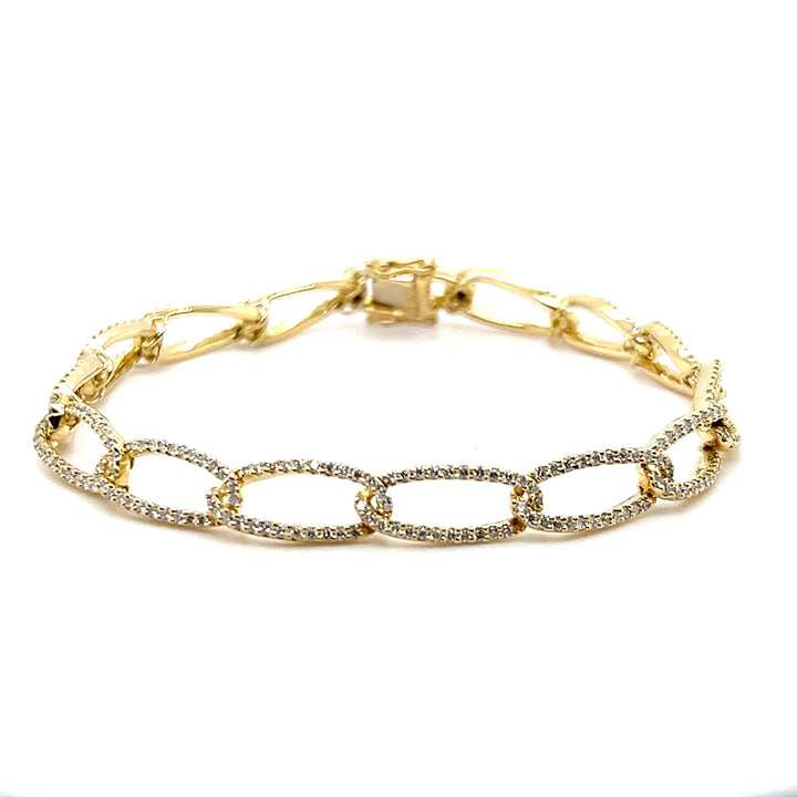 Estate 18K Yellow Gold 2.14CTW Diamond Open Oval Link Bracelet